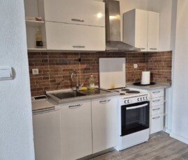 Lux Studio 365 V1 5 Πλήρως εξοπλισμένη κουζίνα με φούρνο, απορροφητήρα και πλακάκια τοίχου σε στυλ τούβλου στο Lux Studio 365